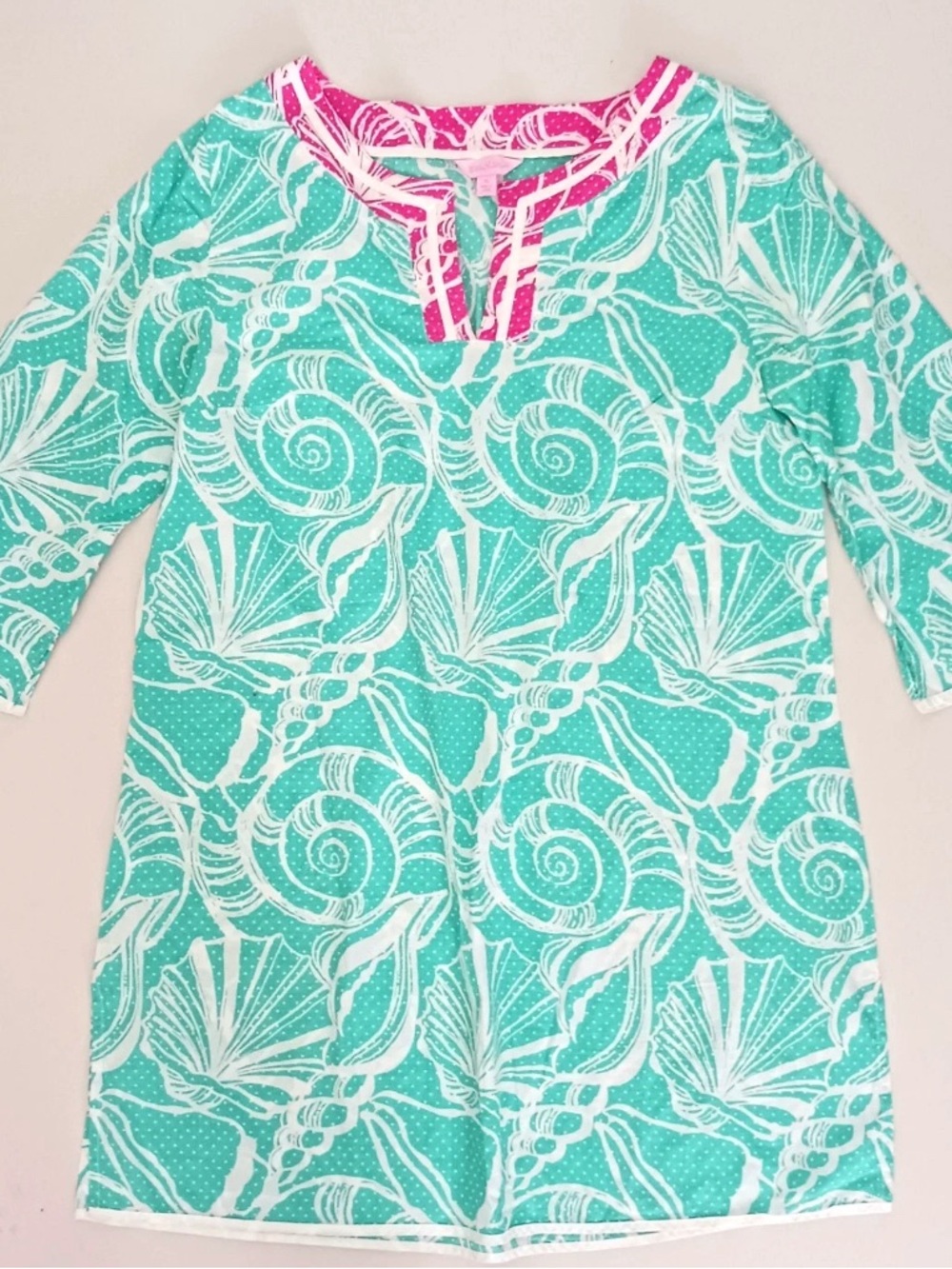 Lily Pulitzer Women’s Teal Shell-Print Swim Cover-Up Tunic Large